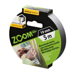 Лента двухсторонняя монтажная клейкая  ZOOM (пеновая) 19ммх5м