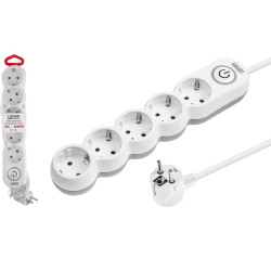 Удлинитель 3м (5 роз., 2,2кВт, с/з, выкл, ПВС 3х0,75) LEIDEN ELECTRIC