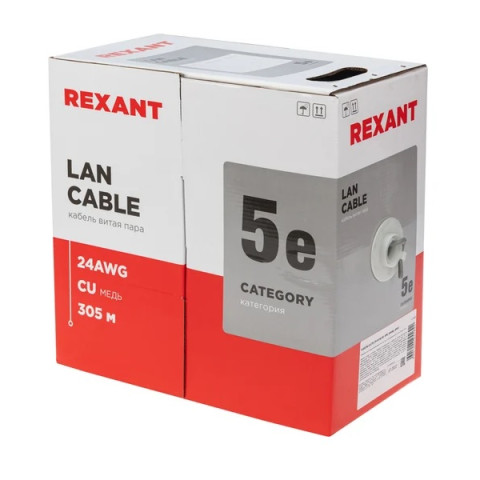 REXANT Кабель U/UTP, CAT 5E, ZH нг(А)-HF, (LSZH), 4х2х0,50 мм, 24AWG, внутренний, серый, 305м - изображение 2