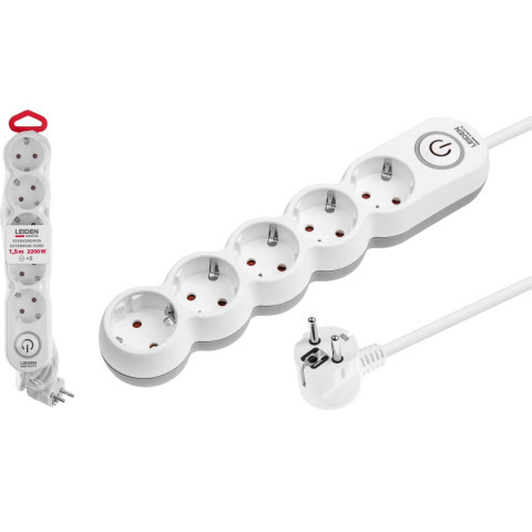 Удлинитель 1,5м (5 роз., 2,2кВт, с/з, выкл, ПВС 3х0,75) LEIDEN ELECTRIC - изображение 1