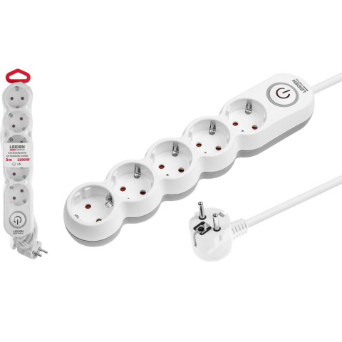Удлинитель 3м (5 роз., 2,2кВт, с/з, выкл, ПВС 3х0,75) LEIDEN ELECTRIC - изображение 1