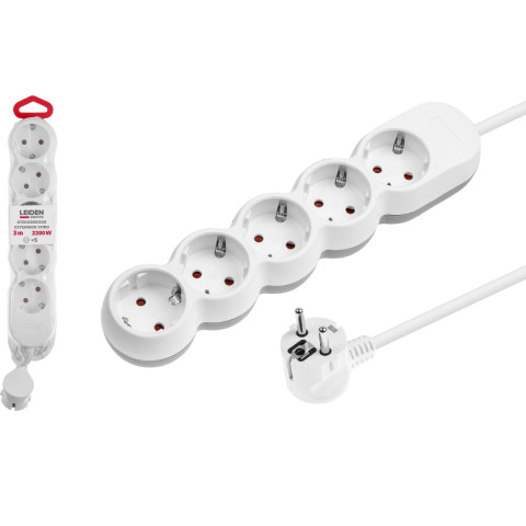 Удлинитель 3м (5 роз., 2,2кВт, с/з, ПВС 3х0,75) LEIDEN ELECTRIC - изображение 1