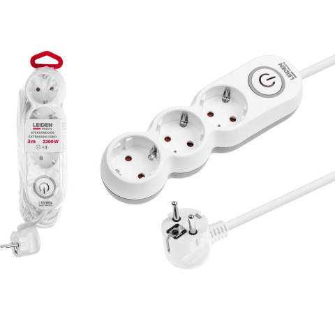 Удлинитель 3м (3 роз., 2,2кВт, с/з, выкл, ПВС 3х0,75) LEIDEN ELECTRIC - изображение 1