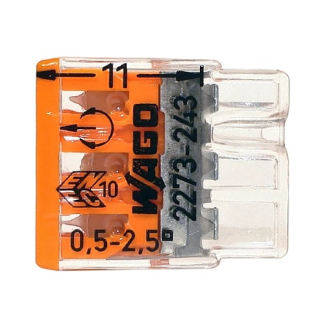 Клеммник Wago 2273-243, 3 контакта, 0,5-2,5мм², с пастой - изображение 1